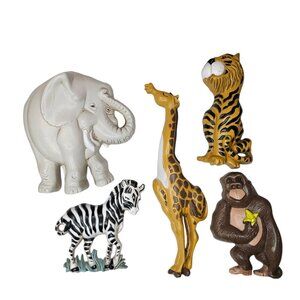 Vintage 90s Safari Animal Wall Hangings Plaques Set of 5 Nursery Kids Room Decor